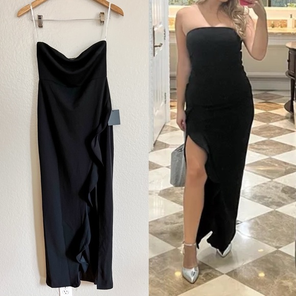 NWT After Hours Black Strapless Ruffled Maxi Dress - Picture 1 of 9